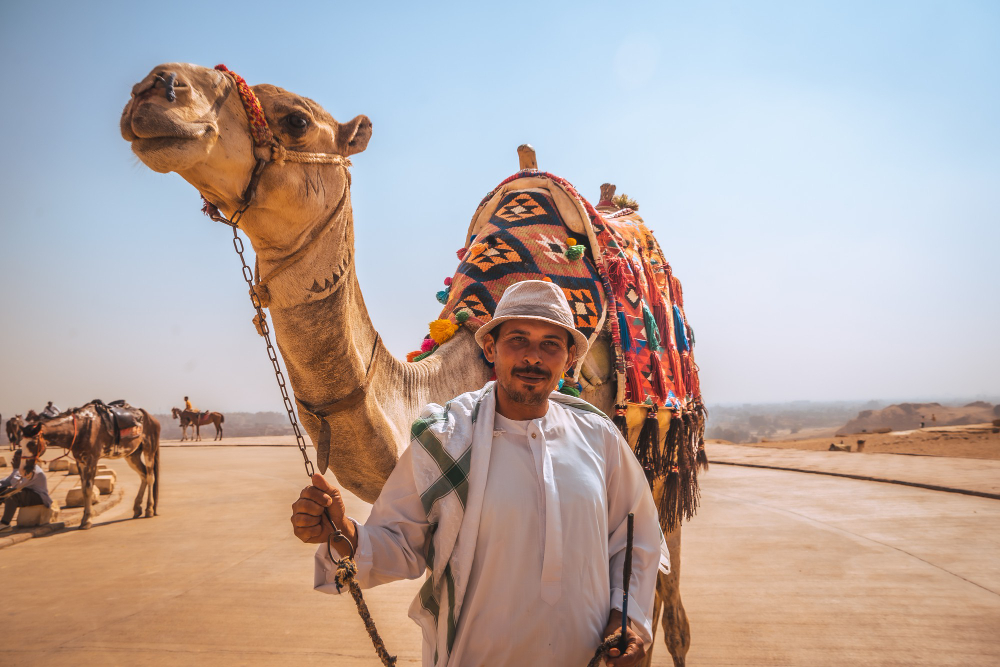 cairo-egypt-october-2020-portrait-local-vendor-with-his-camel-kefren-pyramid-pyramids-giza-oldest-funerary-monument-world
