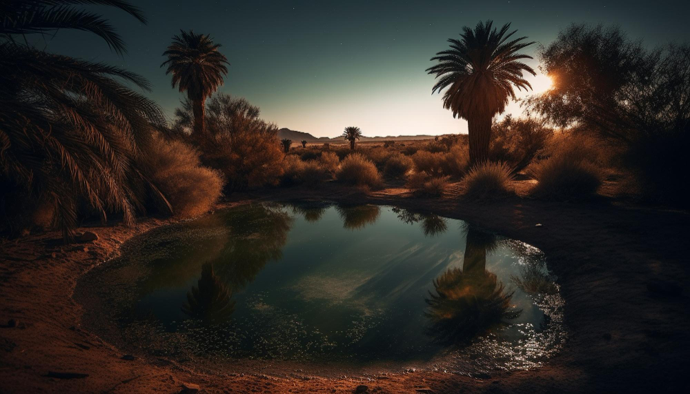 tranquil-reflection-palm-trees-water-generated-by-ai